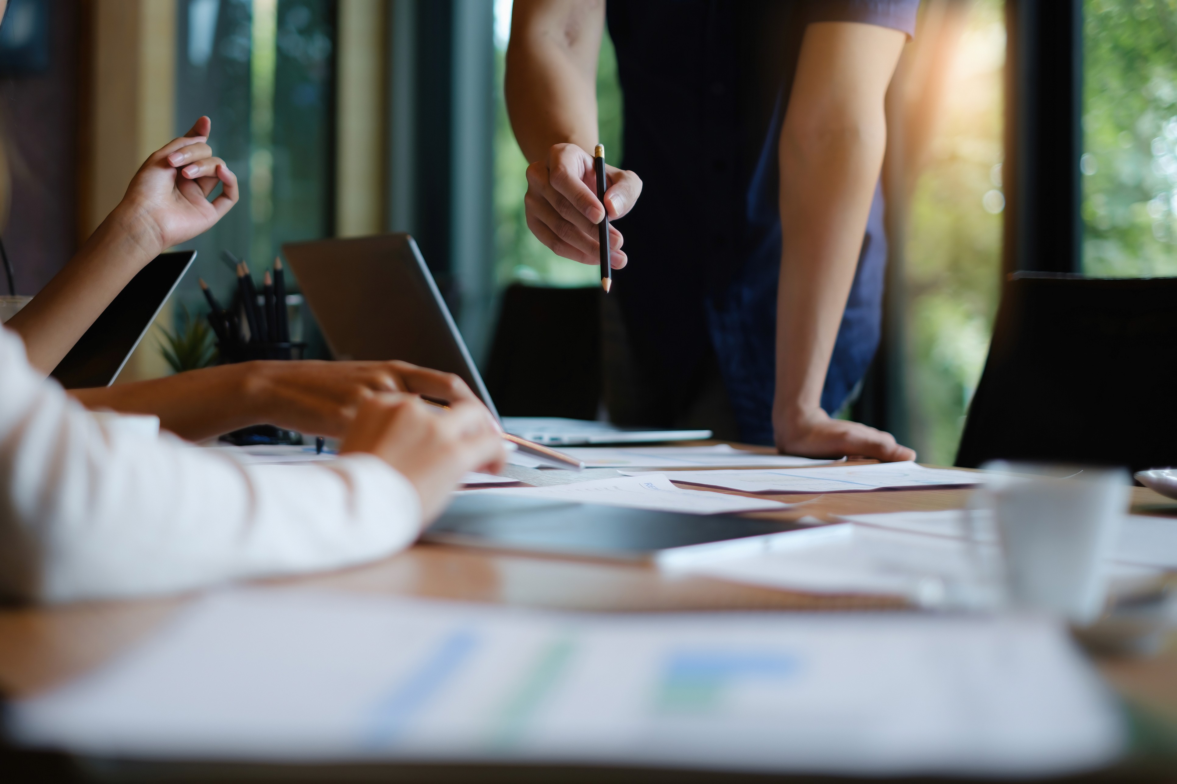 Due diligence documents on a table